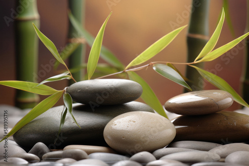 Serene Spa-Themed Background with Stones and Bamboo