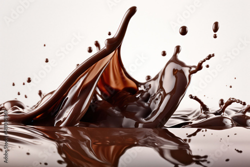 Striking Dark Chocolate Splashing on White Background