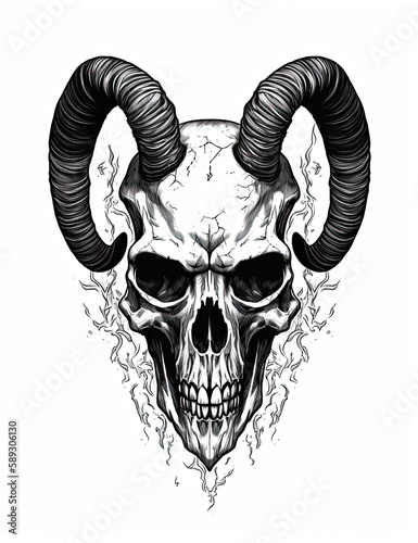 Goat Skull, head, graphical resource for logo design, graphic design, t shirts. Generative AI