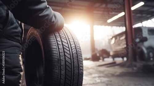 man changing a car tyres, Generative AI