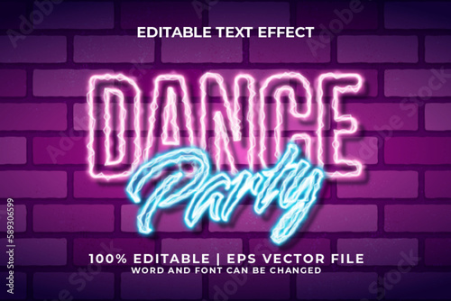 Dance Party Editable Text Effect Neon Style Premium Vector