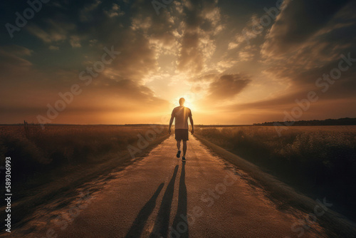 Athletic Man Walking into the Sunset