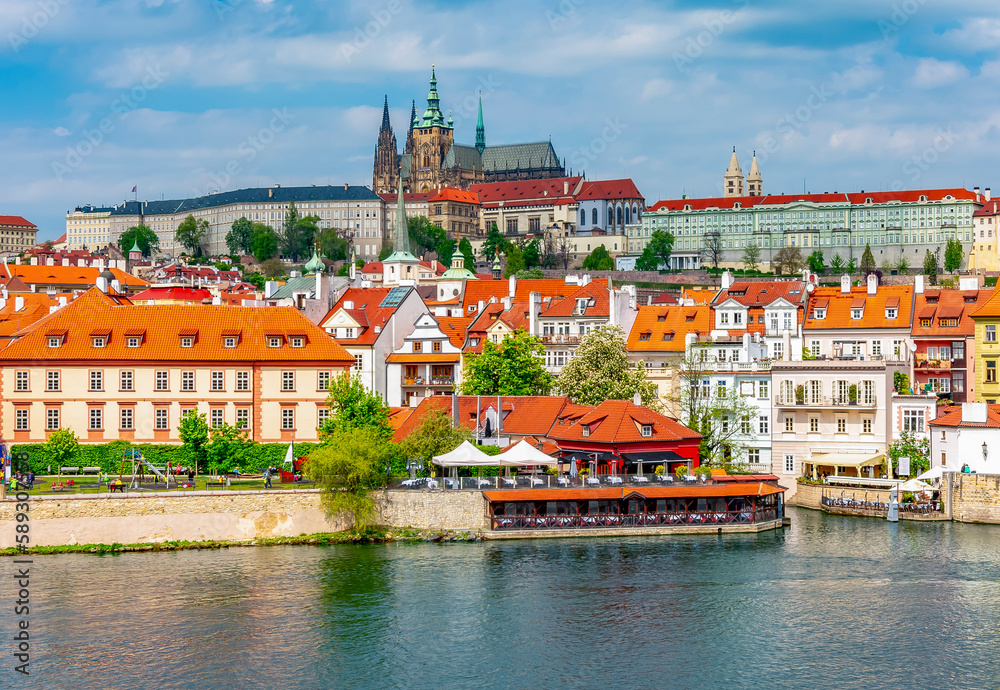 Prague cityscape with Mala Strana and Hradcany castle at background, Czech Republic