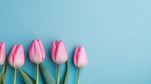 Tulip flowers background. Illustration AI Generative. © olegganko