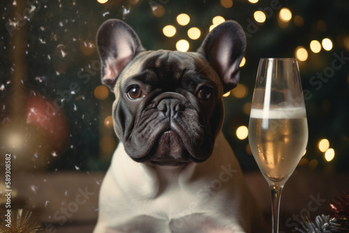 French Bulldog Celebrating New Year's Eve with Champagne © Georg Lösch