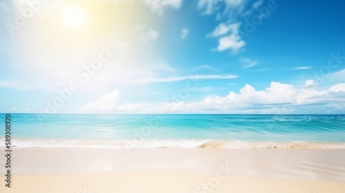 Summer ocean beach background. Illustration AI Generative.