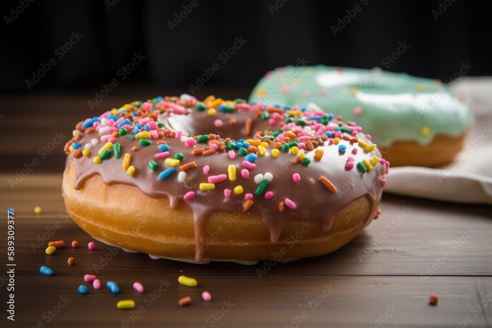 Colorful Donuts Served on a Table Generative AI Colorful Donuts Served on a Table Generative AI