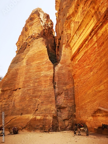 Image of cracked crumbling mountain in the city of Petra. Petra, Jordan