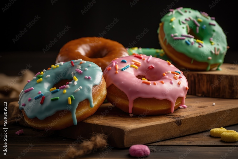 Colorful Donuts Served on a Table Generative AI Colorful Donuts Served on a Table Generative AI