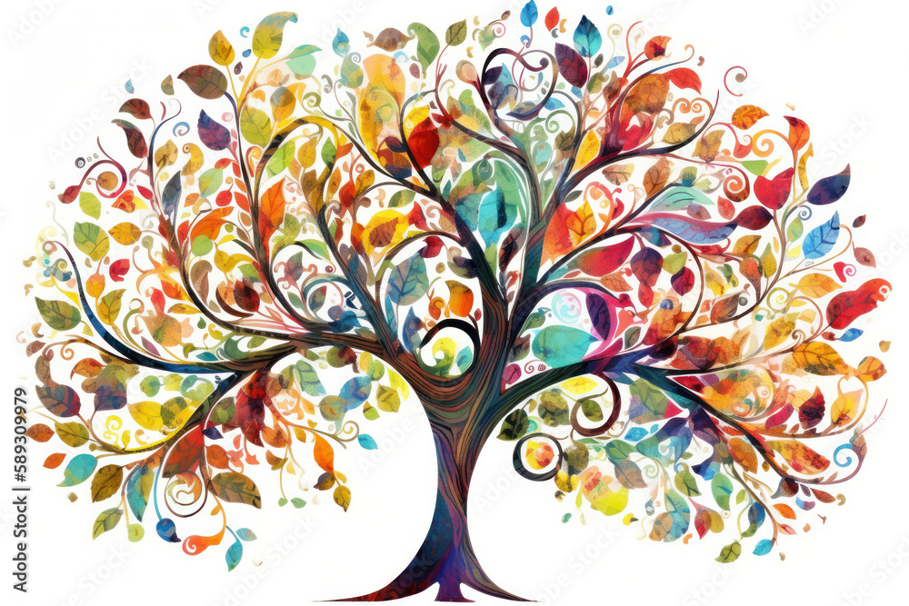 Fototapeta premium Colorful Tree Illustration on White Background