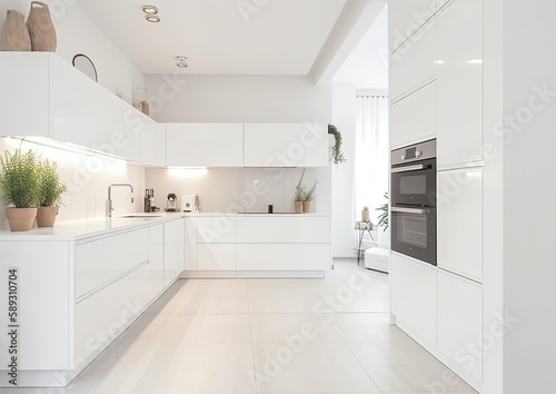 modern bright kitchen, interior design, generative ai