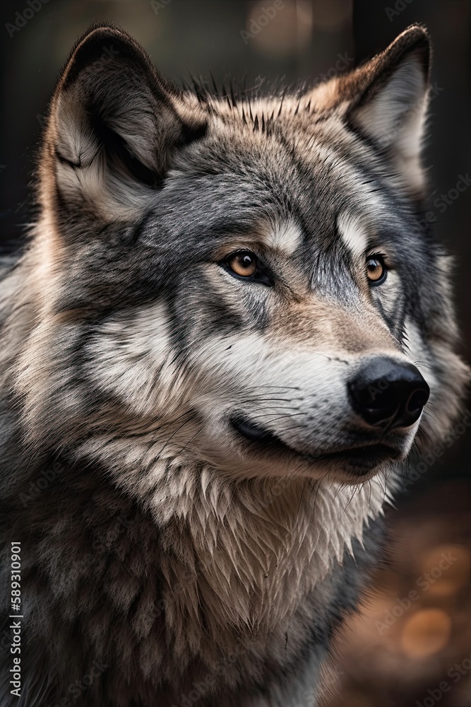 Striking Grey Wolf: Wild Predator of the Canids Family in Its Natural Habitat, Generative AI Striking Grey Wolf: Wild Predator of the Canids Family in Its Natural Habitat, Generative AI