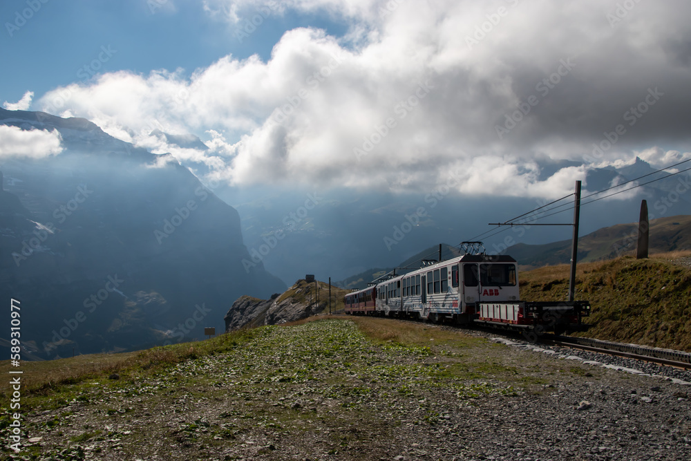 Swiss mountain railways in the Alps. Taken in Grindelwald, Switzerland, 22.09.2022.