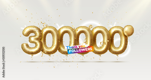 Thank you followers peoples, 300000 online social group, happy banner celebrate, Vector illustration