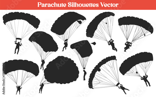 Parachute or skydiving paragliding silhouettes vector collection