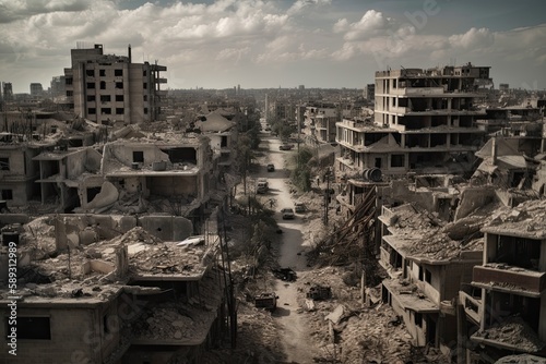 Ruins of a City Ravaged by War: A Tragic Reminder of Conflict and Destruction: Generative AI