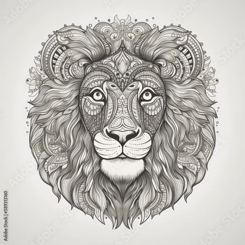 Lion in mandala style. Illustration AI Generative.