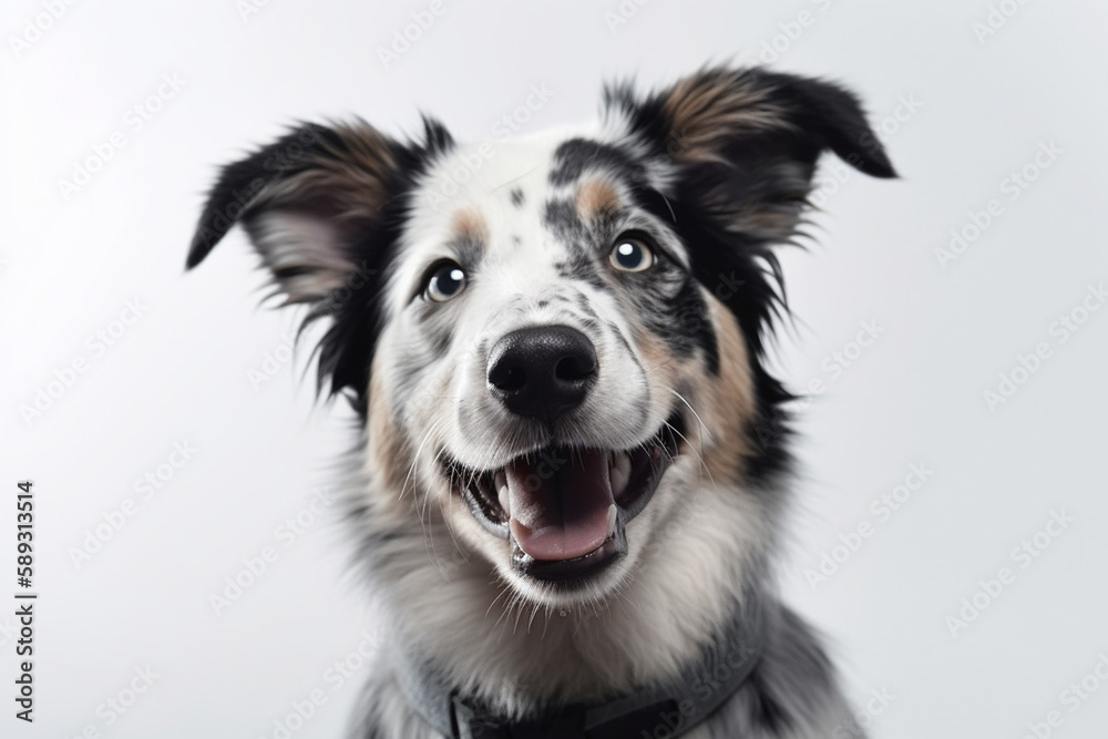 Generative AI Cheerful black and white border collie dog - obrazy, fototapety, plakaty 