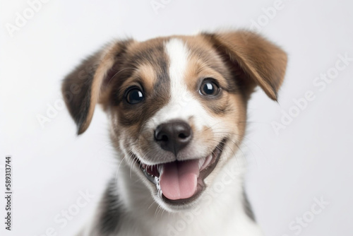 Generative AI Happy white and brown puppy
