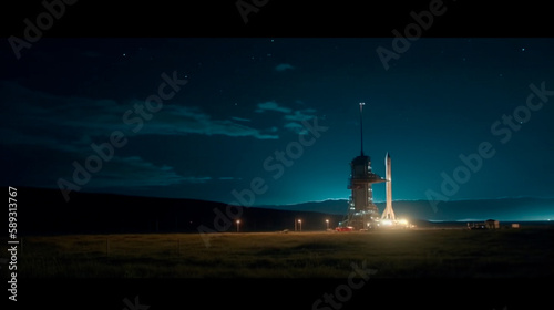 Earth's Spaceport: Stunning Night View of Shuttle Launch from Earth. Generative AI