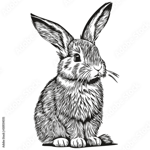 Rabbit  vintage illustration, black and white vector art hare