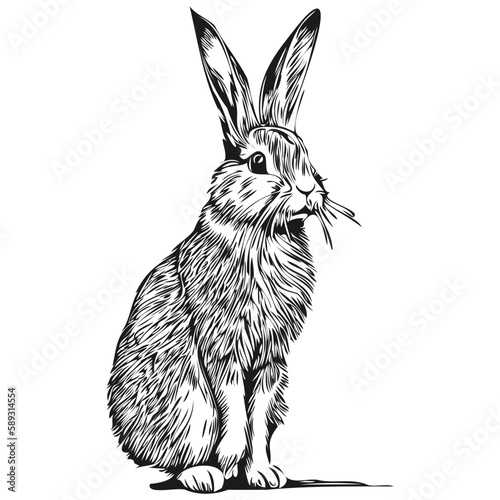 Rabbit sketches, outline with transparent background, hand drawn illustration hare