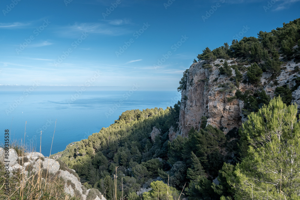 Mesmerizing views from the overhanging cliffs of the coastline of Mallorca