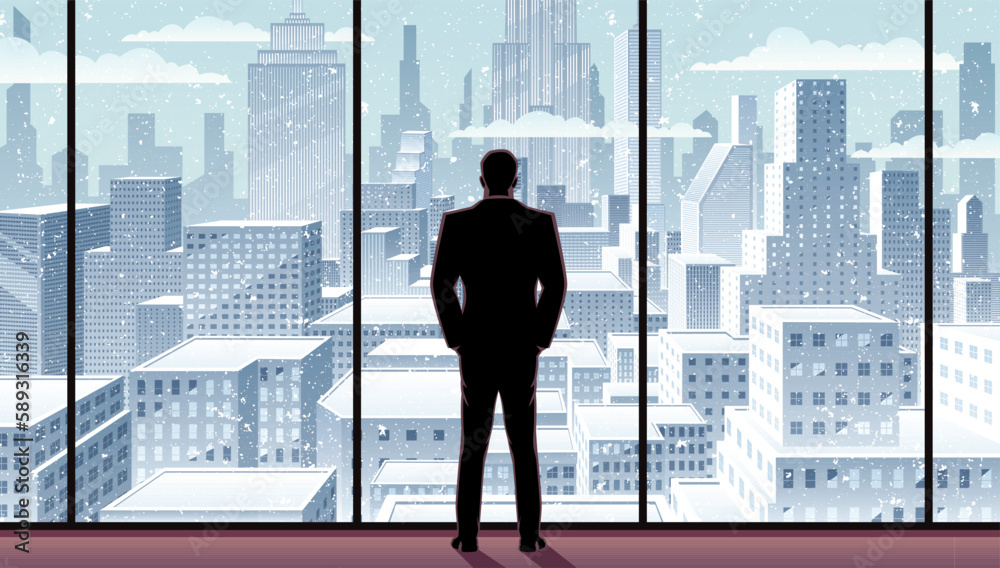 Businessman Watching City Winter Businessman Watching City Winter