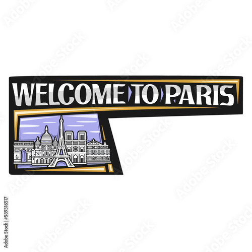 Paris Skyline Landmark Flag Sticker Emblem Badge Travel Souvenir Illustration