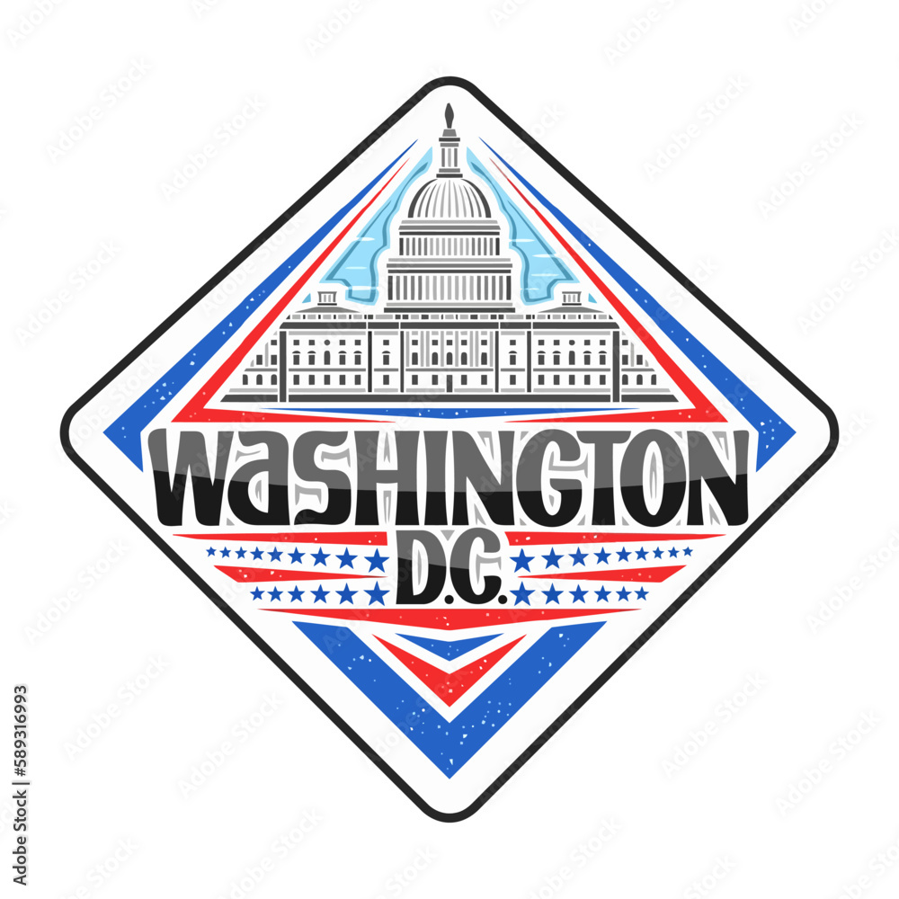 Washington Skyline Landmark Flag Sticker Emblem Badge Travel Souvenir Illustration