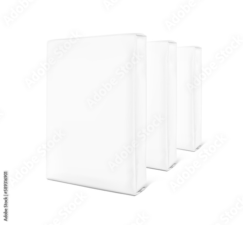Vertical bag mockup set. Half side view. Vector illustration isolated on white background. Easy to use for presentation your product, idea, promo, design. EPS10	