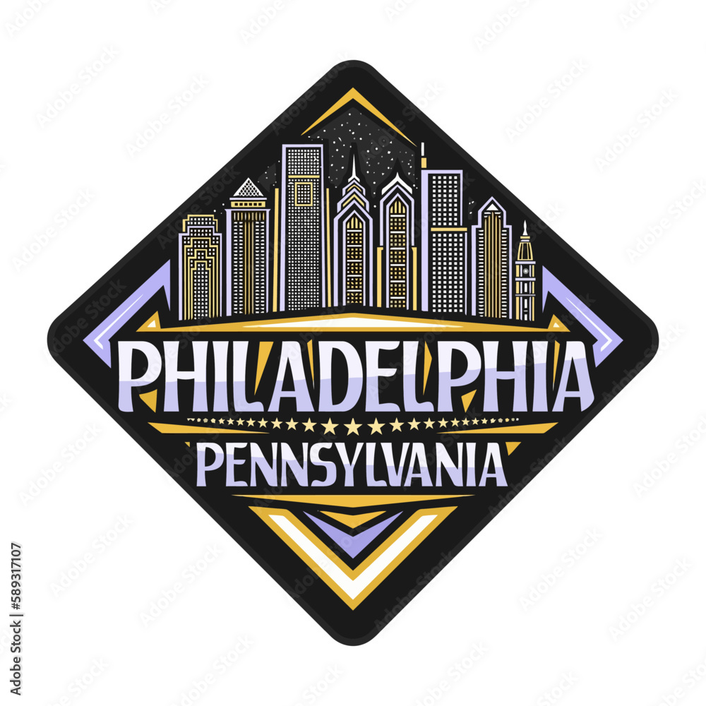 Philadelphia Skyline Landmark Flag Sticker Emblem Badge Travel Souvenir Illustration