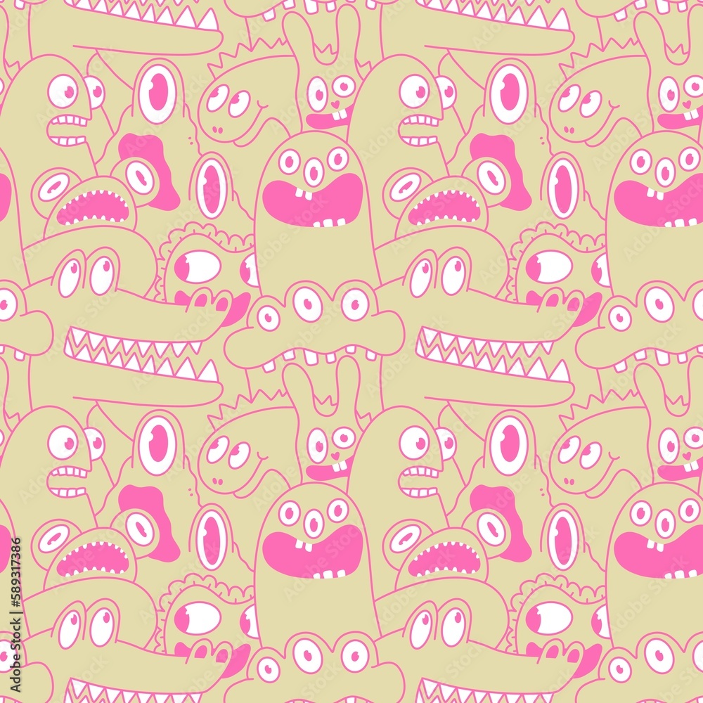 Cartoon monsters seamless emoticons aliens pattern for kids clothes print and wrapping paper and fabrics Cartoon monsters seamless emoticons aliens pattern for kids clothes print and wrapping paper and fabrics