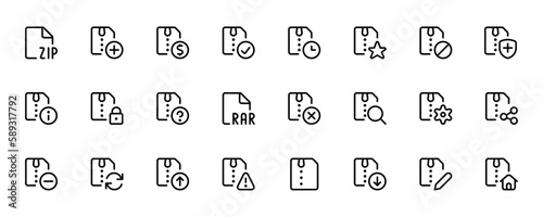 ZIP file document icon. Download zip button icon isolated on white background. ZIP file symbol. Vector Illustration. Editable Stroke. and Suitable for Web Page, Mobile App, UI, UX design.