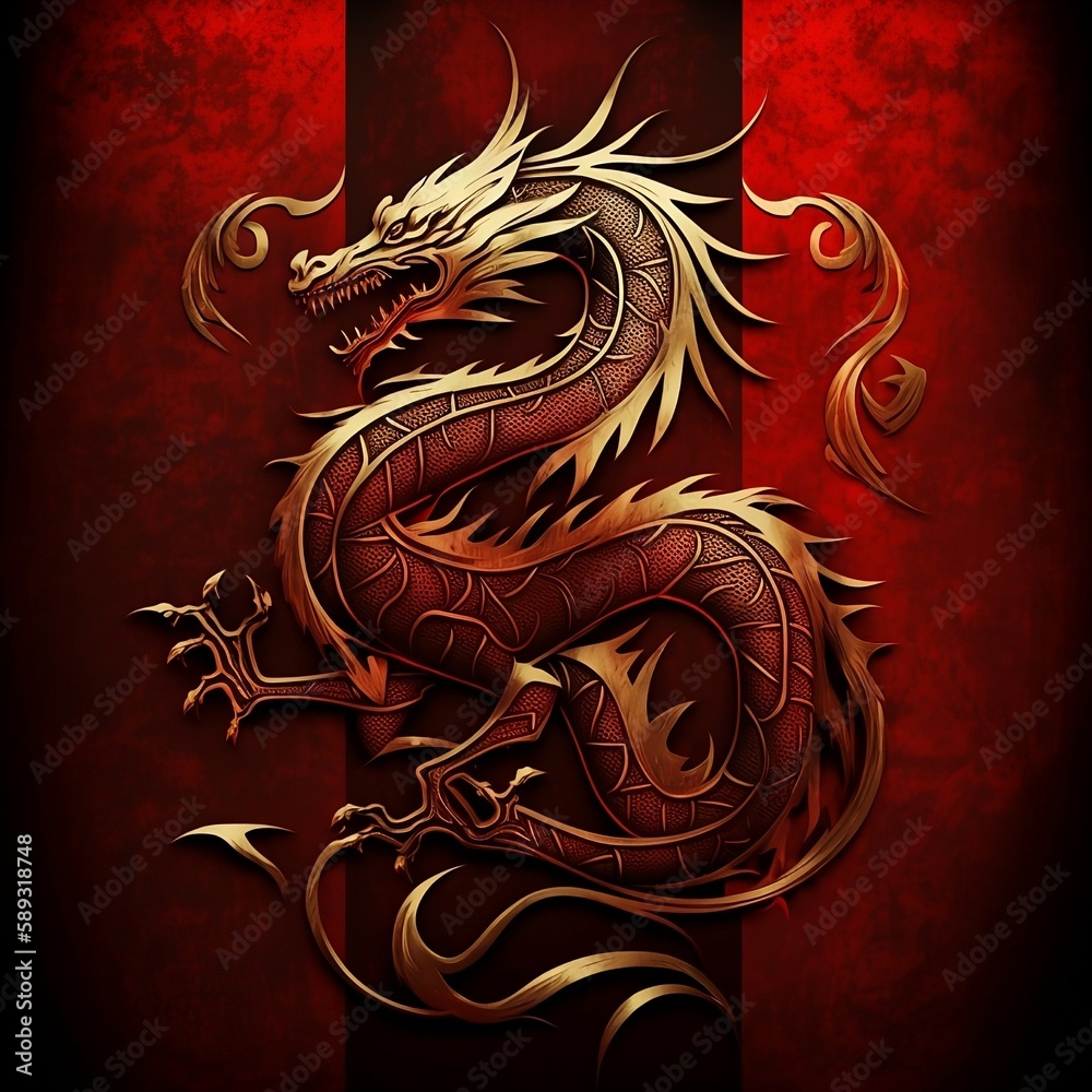 chinese dragon background, red velvet with golden dragon, traditional asian logo. Created using generative AI chinese dragon background, red velvet with golden dragon, traditional asian logo. Created using generative AI