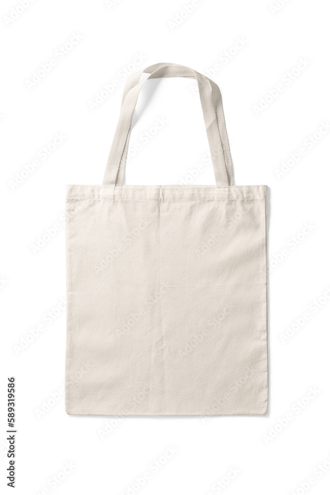 Blank tote canvas bag mockup isolated on a transparent background, PNG. High resolution.