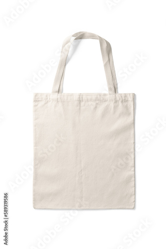 Blank tote canvas bag mockup isolated on a transparent background, PNG. High resolution.