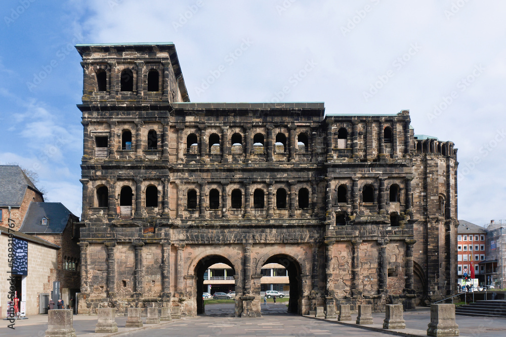 Wide angle view of the Porta Nigra in Trier