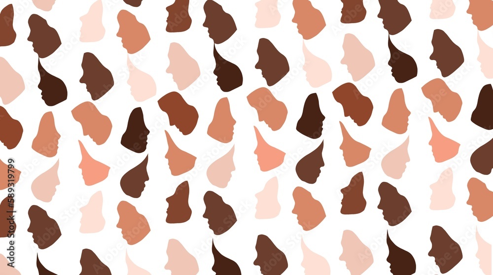 pattern of faces, head, profile shadow illustration diversiity, woman man children silhouette, people. pattern of faces, head, profile shadow illustration diversiity, woman man children silhouette, people.