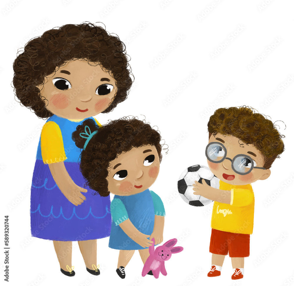 cartoon scene with happy loving family mother son and daughter on white background illustration for children cartoon scene with happy loving family mother son and daughter on white background illustration for children