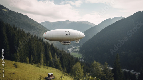 A hot air blimp on a scenic tour of the mountainous Generative AI photo