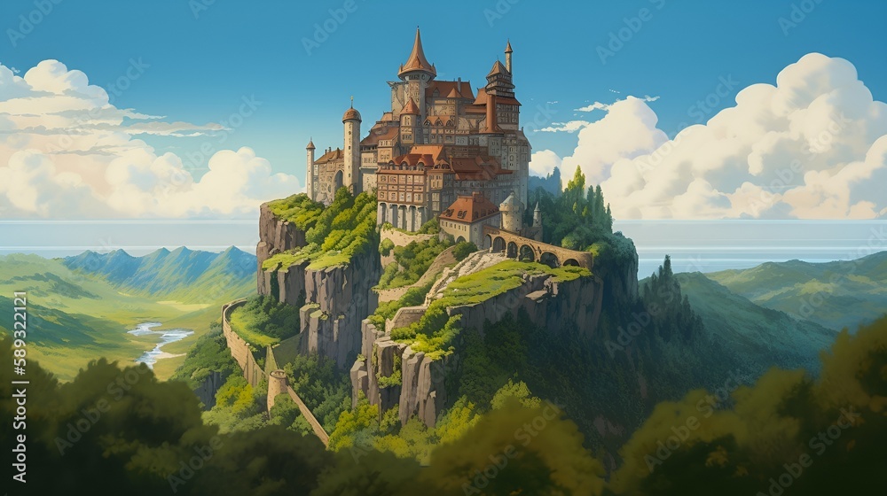 Castle on a hill with cliffs