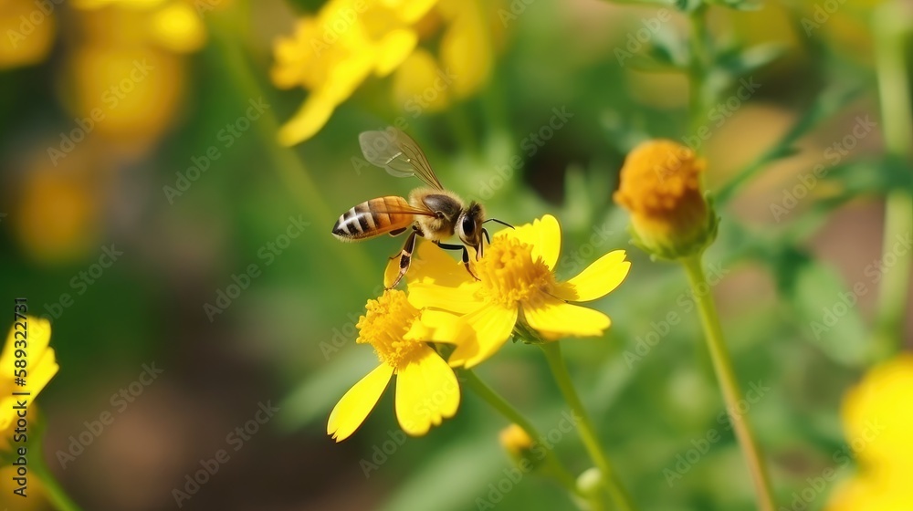 bee on yellow a flower, Generative AI bee on yellow a flower, Generative AI