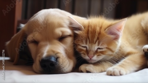 cat and puppy, cute, Generative AI © Juho