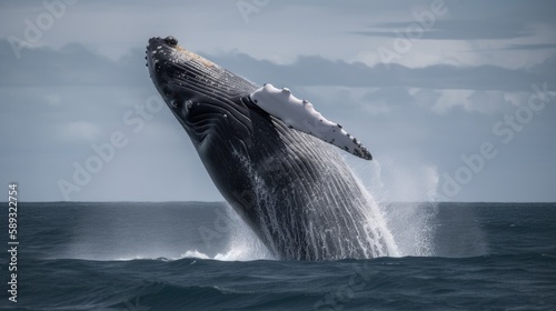 humpback whale jumping in the ocean, Generative AI © Juho