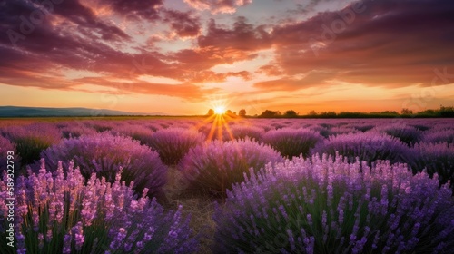 lavender field at sunrise, Generative AI