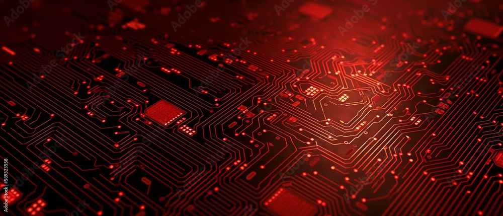 Obraz premium Red Error Circuits Background, Anomaly in Technology