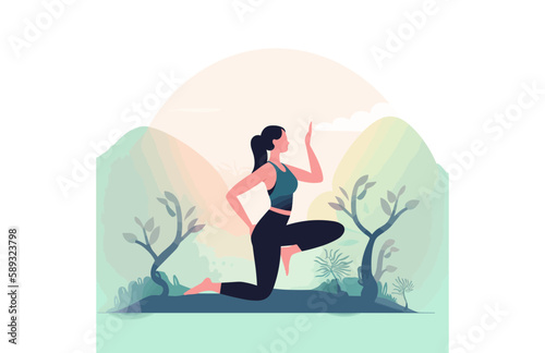 Peaceful Practice  Vector Flat Yoga Girl Poses for Mindful Exercise
