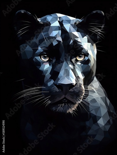 Polygon panther head. Generative AI.