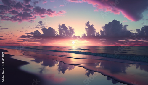 Sunset on the beach wallpapers and images. Generative AI
